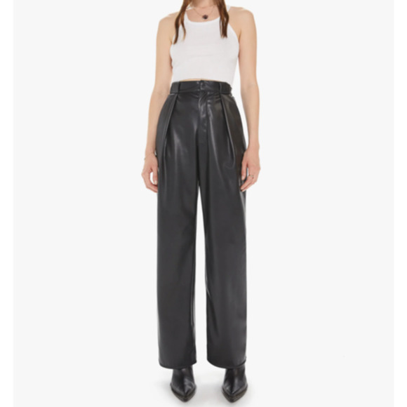 MOTHER Pants - MOTHER Black Faux Leather Tunnel Vision Wide Pleated Pants 26 NEW Trousers